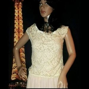 Fck Ladies Xl Stretch off white cream colored lace top